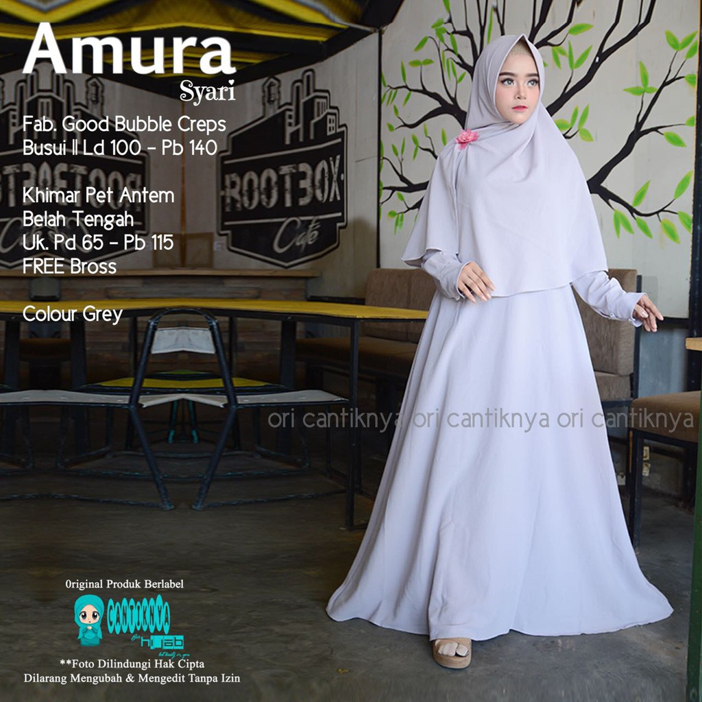 AMURA SYARI GREY ALLSIZE 100 /140 Gamis Bubble Busui Seragam Murah Cantik Asli Original Umroh CTY