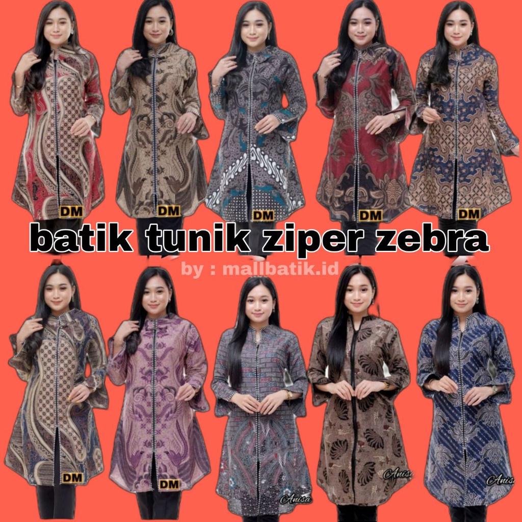 Batik tunik zipper zebra depan songket busui atasan batik tunik resleting depan tunik batik resletin
