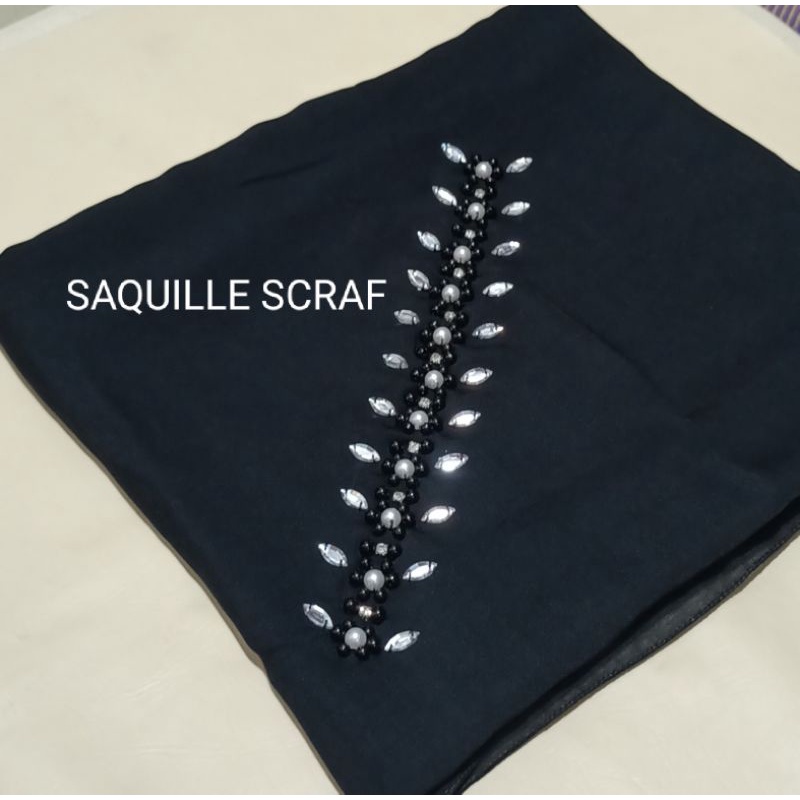 segiempat bella square payet mutiara permata/jilbab segiempat bella square bando payet/hijab bella-HITAM