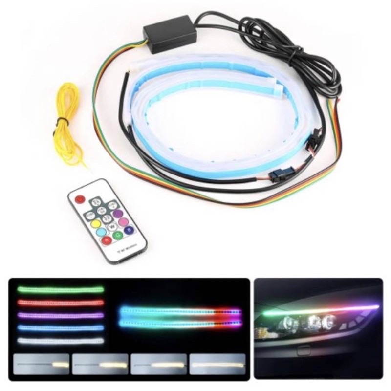 Lampu Alis LED DRL Slim RGB Remot Sen Runing 30cm 12 Volt harga 1set Lengkap Alis Remot 30cm