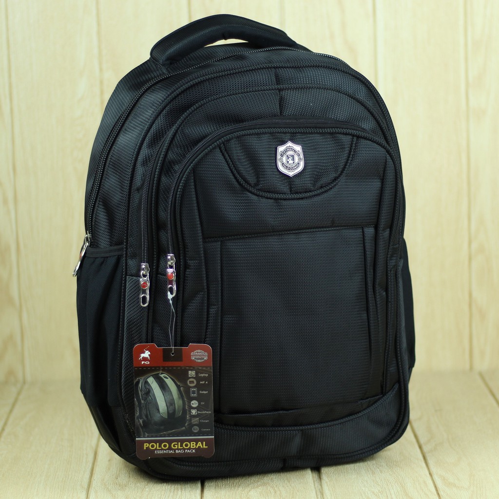 Back Pack Cowok Polo Global 9617 Hitam Ransel Pria Sekolah Kerja Keren