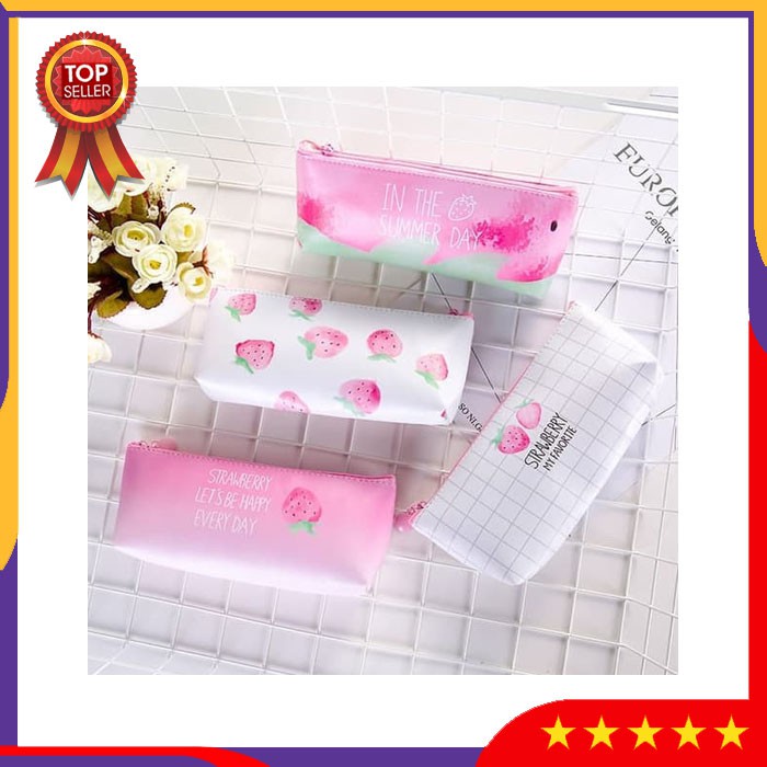 

ZVA6 Tempat Pensil Strawberry Pencil Case Pouch Alat Tulis Peralatan Sekolah