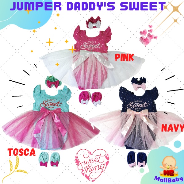 Baju Bayi Anak Perempuan 0 -12 Bulan Jumper Bayi Cewek Murah Set Bandana Sepatu Kain Tutu Daddy's Sweet