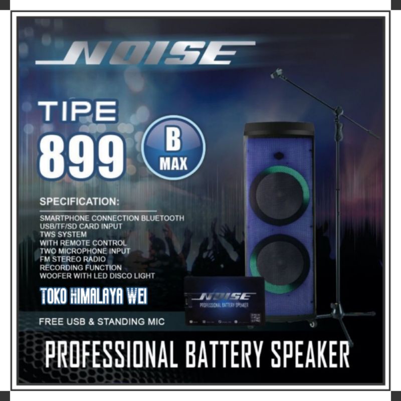 Speaker Portable Wireless Noise 899 B MAX Double 12 inch Bluetooth