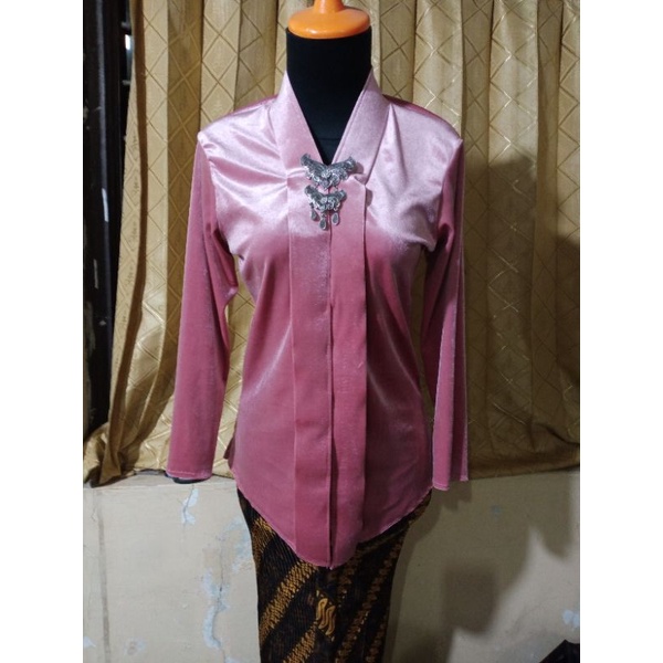 Kebaya bludru Encim /Kartini polos premium murah-Rose gold