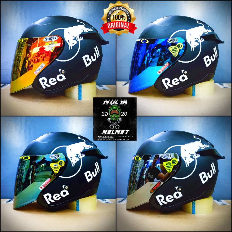 Helm KYT Kyoto Black Doff Paket Ganteng (Cutting Sticker RedBull)