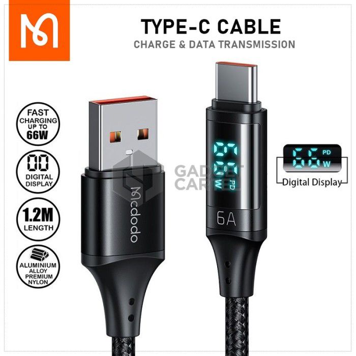 MCDODO CA-1080 Cable Digital LED USB to Type C 1.2m - 3A - Garansi Resmi 6 Bulan