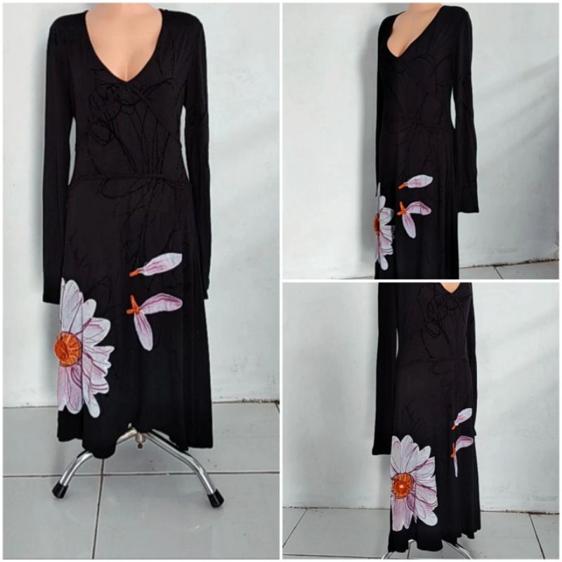 baju dress wanita tunik wanita long dress tanpa lengan / lengan panjang motif polos / motif bunga fa
