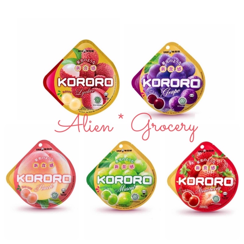 

UHA Kororo Permen Jelly Gummy Candy Grape Lychee Muscat Strawberry Peach 40gr