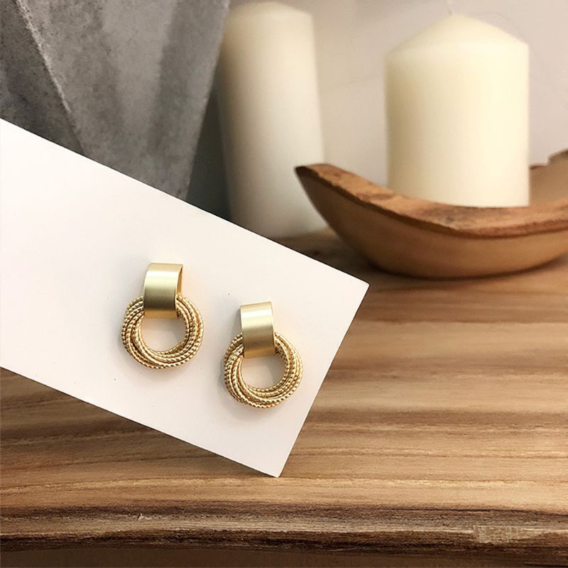 SIY  1 Pair Golden Metal Multi-layer Circle Winding Geometric Round Small Stud Earrings for Women Girl Party Fashion Jewelry