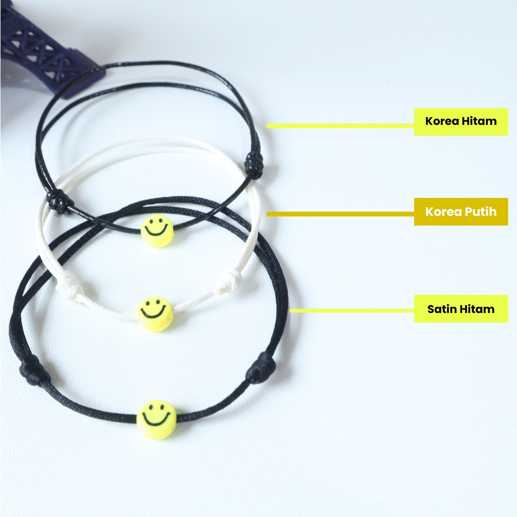 Gelang Couple Persahabatan Manik Smile Emoji Kuning Nirvana Kim Seon Ho Tali Korea anti air kapelan etnik bracelet bukan magnet simple koeran style