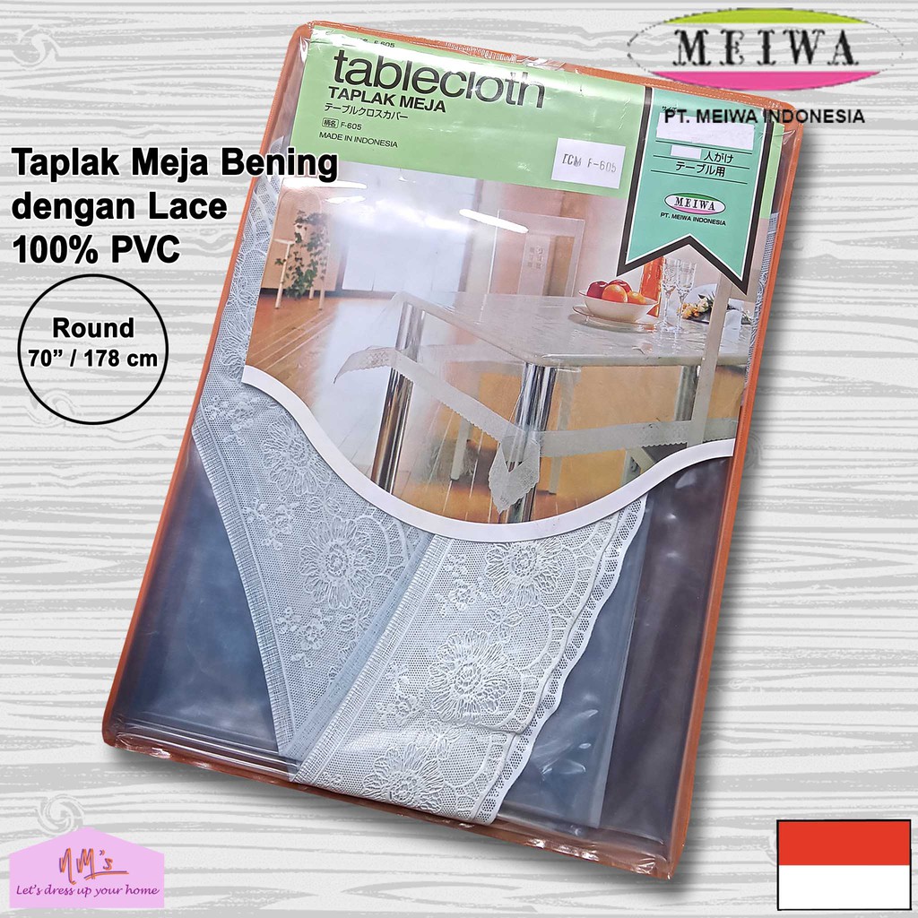 Meiwa Table Cloth Taplak Meja Makan Ruang Tamu Plastik PVC Transparan Bening Motif Round 178 cm -NMs
