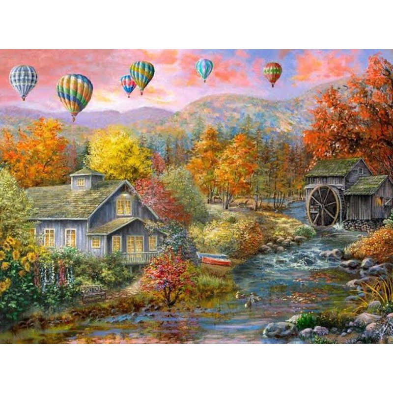 paket kristik danau rumah kincir air balon udara windmill autumn creek cross stitch