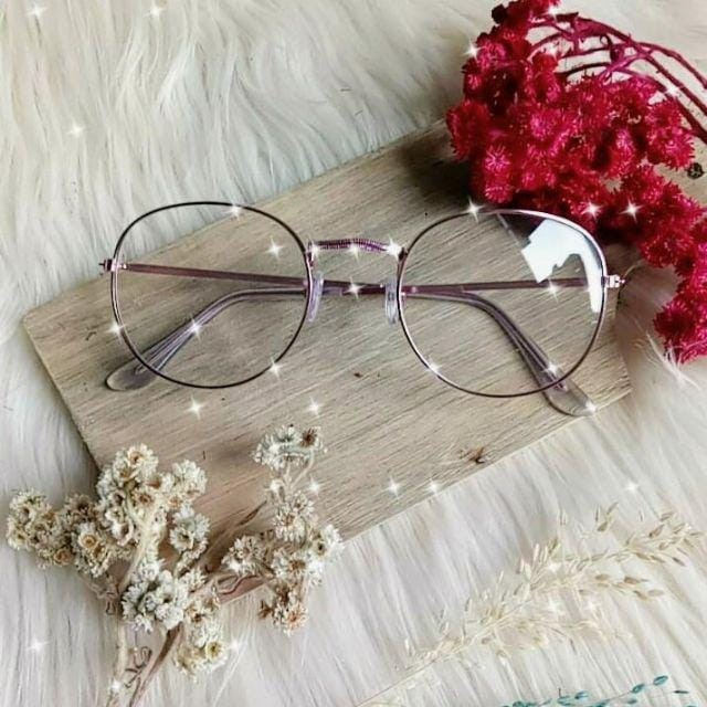 Kacamata Wanita Lensa Rangka Transparan Retro Vintage Metal Frame Eyeglasses-UNGU