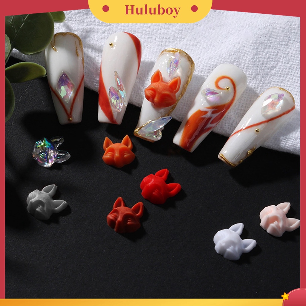 Huluboy Huluboy♡ 30pcs / Set Ornamen Kuku Bentuk Kepala Rubah 3D Efek Vivid Untuk Dekorasi Wanita