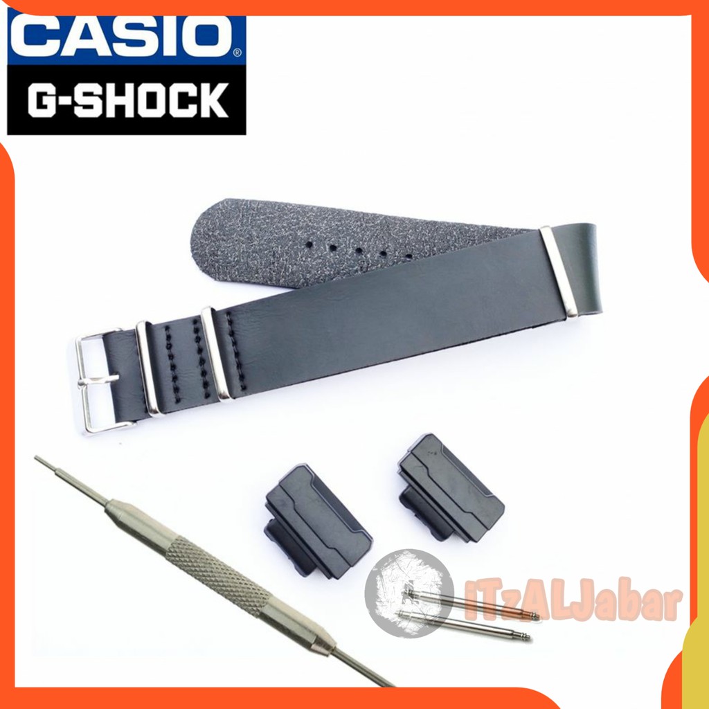 Tali jam tangan Casio G shock Leather Nato strap Adapter ring silver