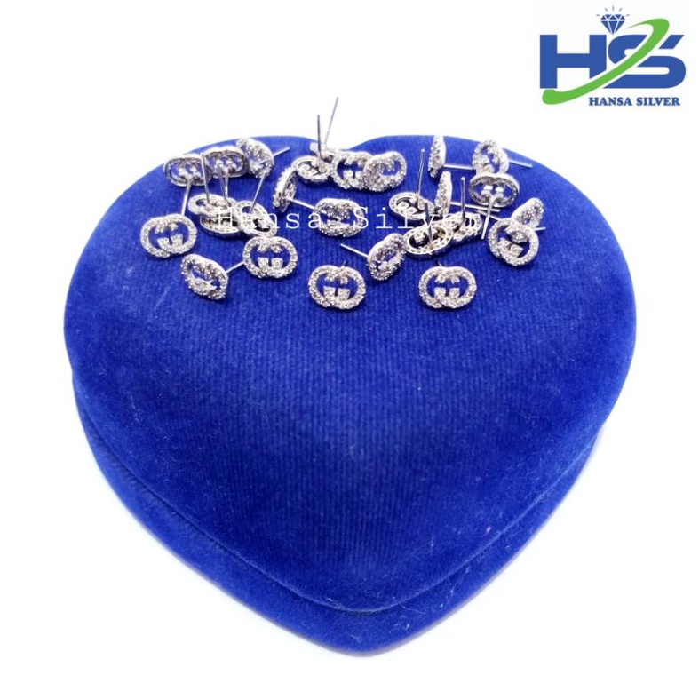 Anting Perak Asli Silver 925 Lapis Emas Putih Model Giwang Anting Tusuk Permata - Perak Asli 925 Anti Karat