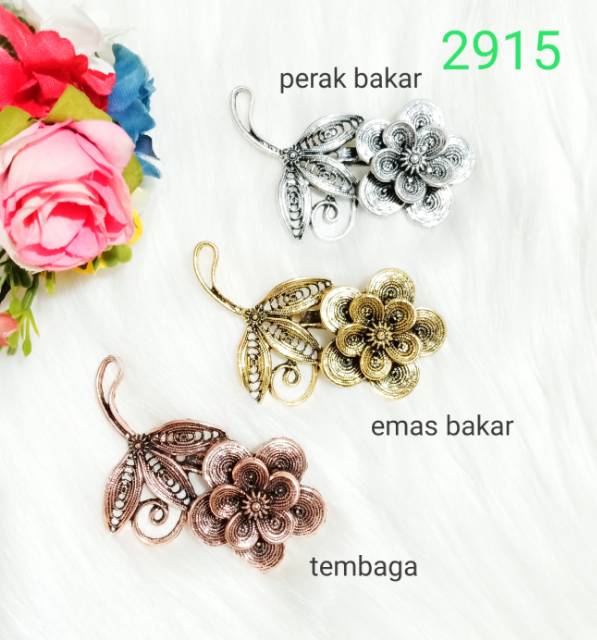 chandrasurya Bros Etnik Jogja 2915 Perak Bakar Kebaya Hijab Aksesoris Wanita Cantik Motif Bunga
