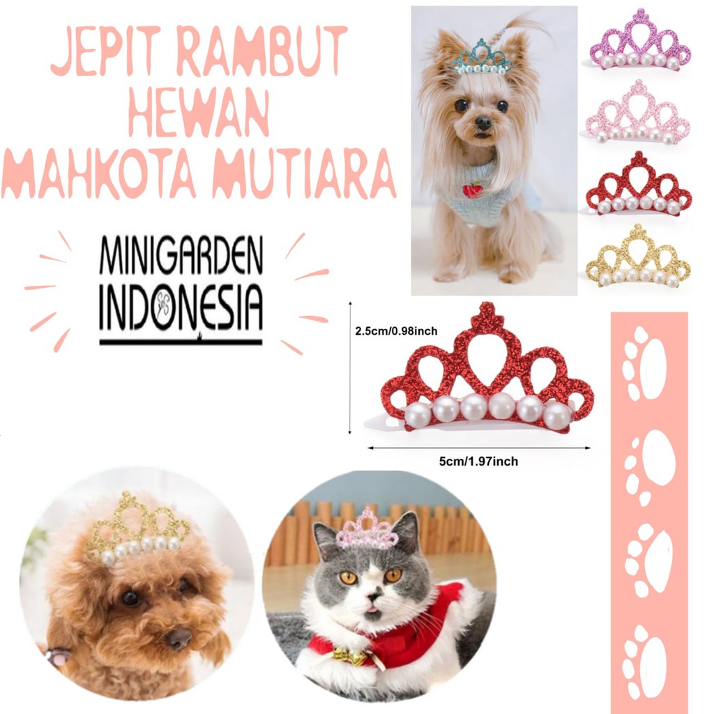 JEPIT RAMBUT BULU HEWAN MODEL MAHKOTA aksen mutiara pet accessories anjing kucing