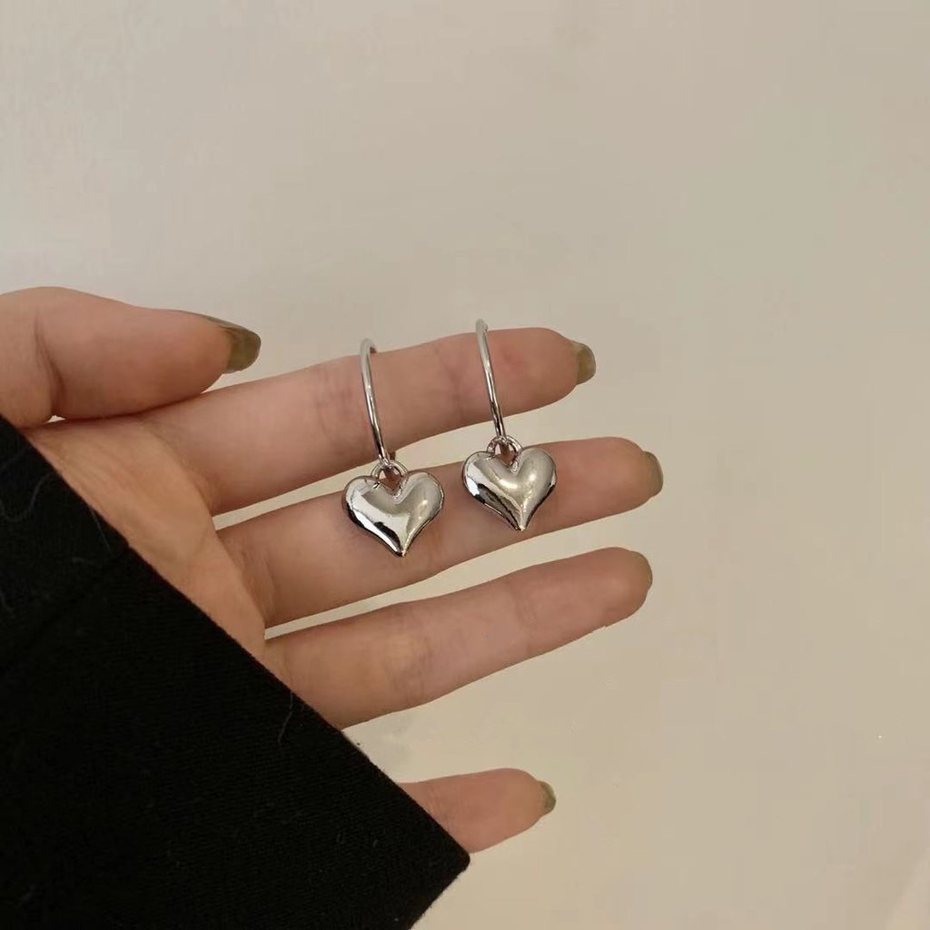 Anting Bentuk Hati Tiga Dimensi Bahan 925 Silver Needle