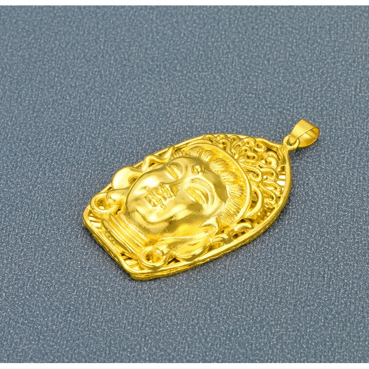 Liontin Buddha Guanyin 3D Lapis Emas Asli Kadar 375 Untuk Pria Dan Wanita