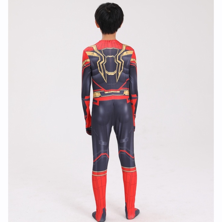 Hadiah untuk keponakan Halloween kostum spiderman merah hitam baju cosplay superhero anak + topeng impor