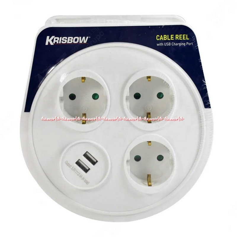 Krisbow Cable Reel With USB Charging Port 7m Kabel Gulung Putih Dengan Charge Usb Hp Handphone