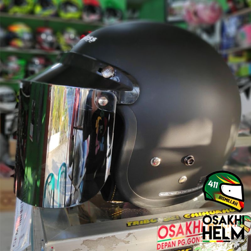 Cargloss CFM Black Doff Ori Helm Retro Masa Kini Hitam Dop -Osakhi Helmet