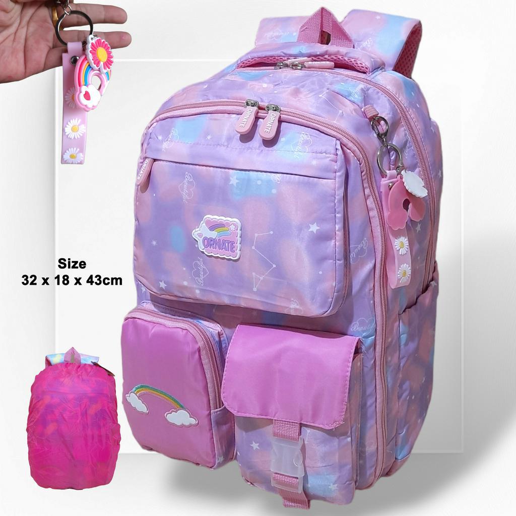 Tas Sekolah Anak Anak,Tas Ransel Remaja, Tas Ransel Bahu Motif Pelangi Untuk SD, SMP, Remaja Tas Ransel Model Kulkas Tahan Air ORNATE Import