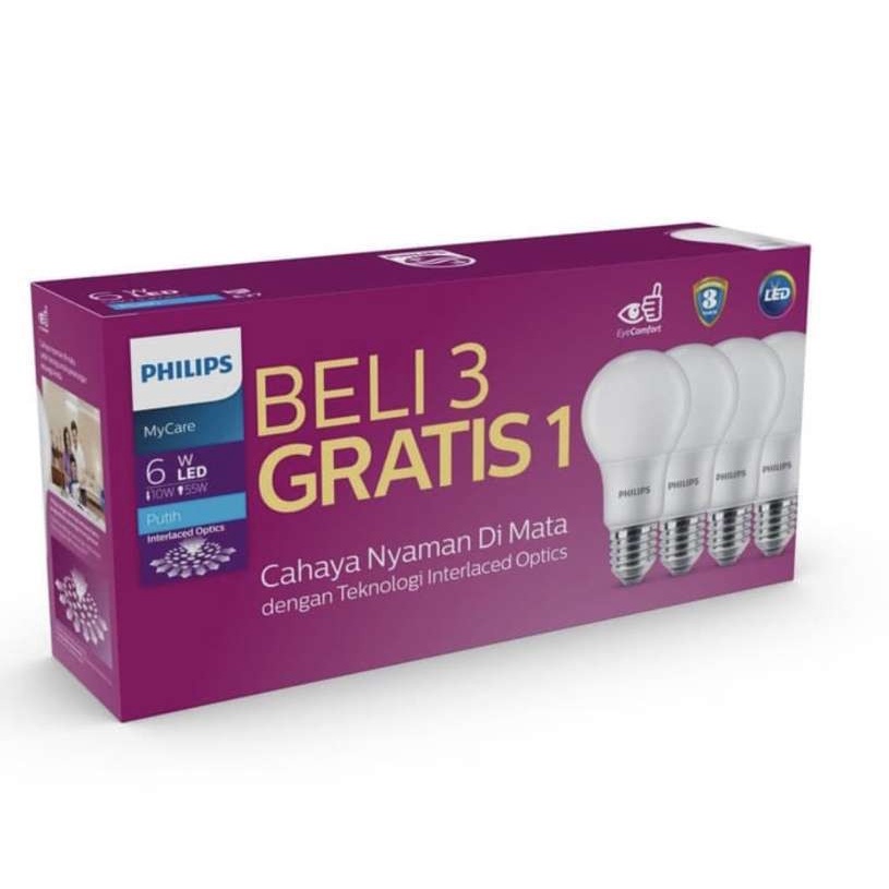 LAMPU LED PHILIPS MY CARE 6W PAKET ISI 4PCS 3+1 PUTIH