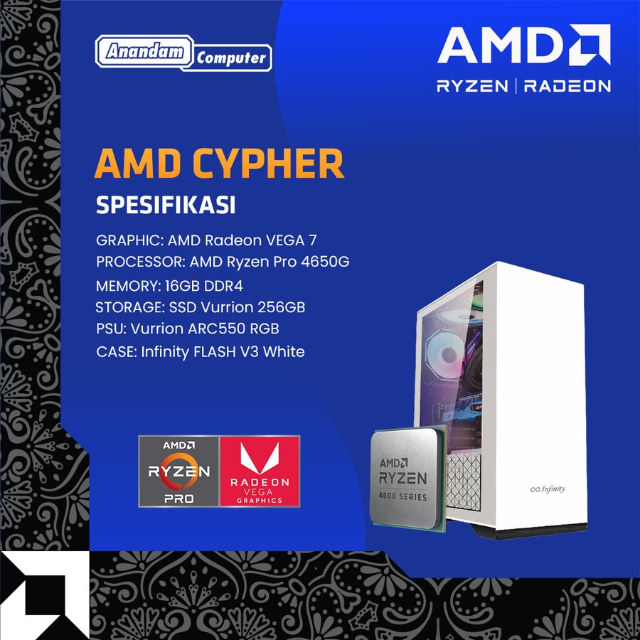 PC Rakitan AMD Cypher - Ryzen PRO 4650G, 16GB, 256GB SSD Radeon Vega