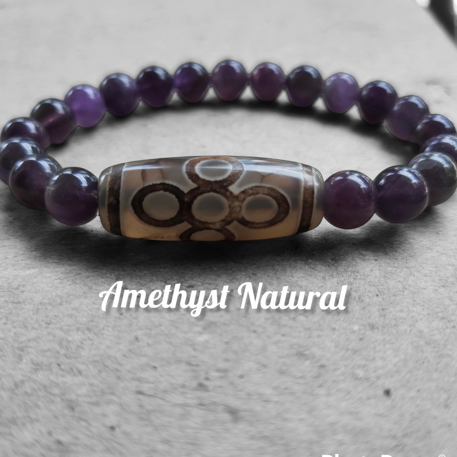 Gelang Amethyst Natural With Dzi Flower Healing Bracelet