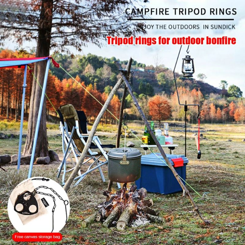 TRIANGLE HANGING STAND CAMPFIRE COOKING BUSCRAFT ALAT MASAK GANTUNG CAMPING PICNIC ULTRALIGHT