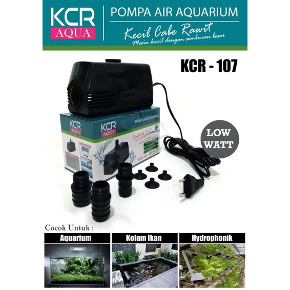 LOW WATT KCR 107 Pompa celup kolam Aquarium hidroponik ikan koi 105 Watt 5000 liter 5M