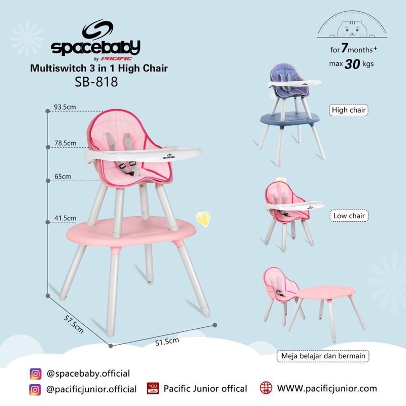 Multi Switch 3 in 1 High Chair Spacebaby Sb-818