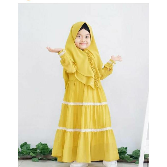 GAMIS SET SYAR'I CANDA ANAK/ GAMIS ANAK TERBARU/ FREE KHIMAR/ UNTUK USIA 5-7 TAHUN