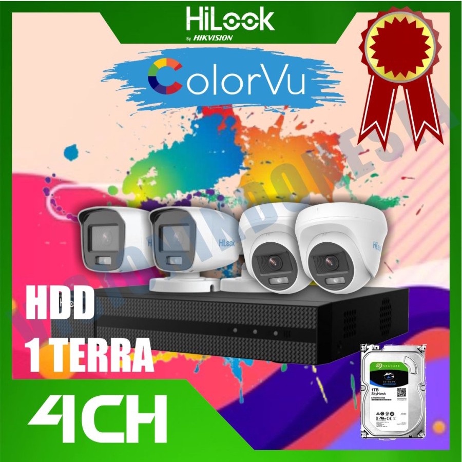 Paket CCTV HiLook 2MP COLORVU DVR 8 CHANNEL 4 KAMERA HDD 1TB SIAP PASANG