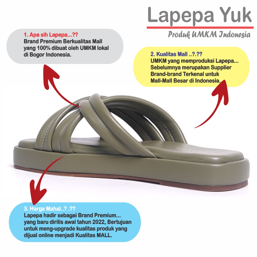 LAPEPA YUK - Sandal Wanita Wedges SHENNA Sendal Cewek Platform Kondangan Hak Tinggi 3cm Model Silang 3 Size 36 37 38 39 40 Pergi Jalan Casual Santai Rumah Slop Warna OLIVE  Hijau Soft Selop Premium Original Kekinian Terbaru Shoes ORI Mall Official Store