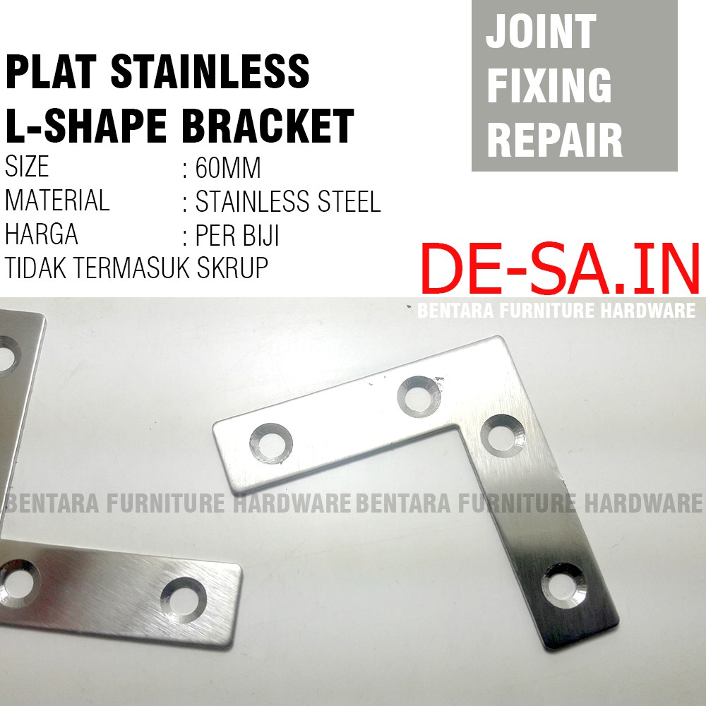 60MM Plat L-Shape Stainless Steel - Bracket Flat Reparasi Joint Fixing Repair