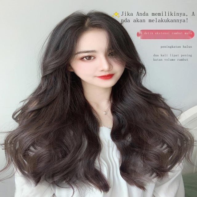 Hair Clip Rambut Asli✚﹍✘Wig piece tiga potong rambut panjang rambut keriting panjang wig set simulas