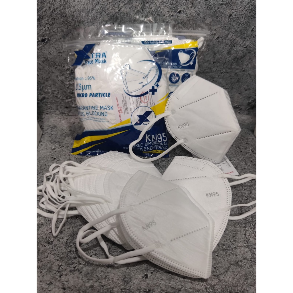 XTRA KN95 MURAH PUTIH ISI 10 - MASKER KN95 EARLOOP XTRA KEMENKES WHITE PUTIH 5PLY