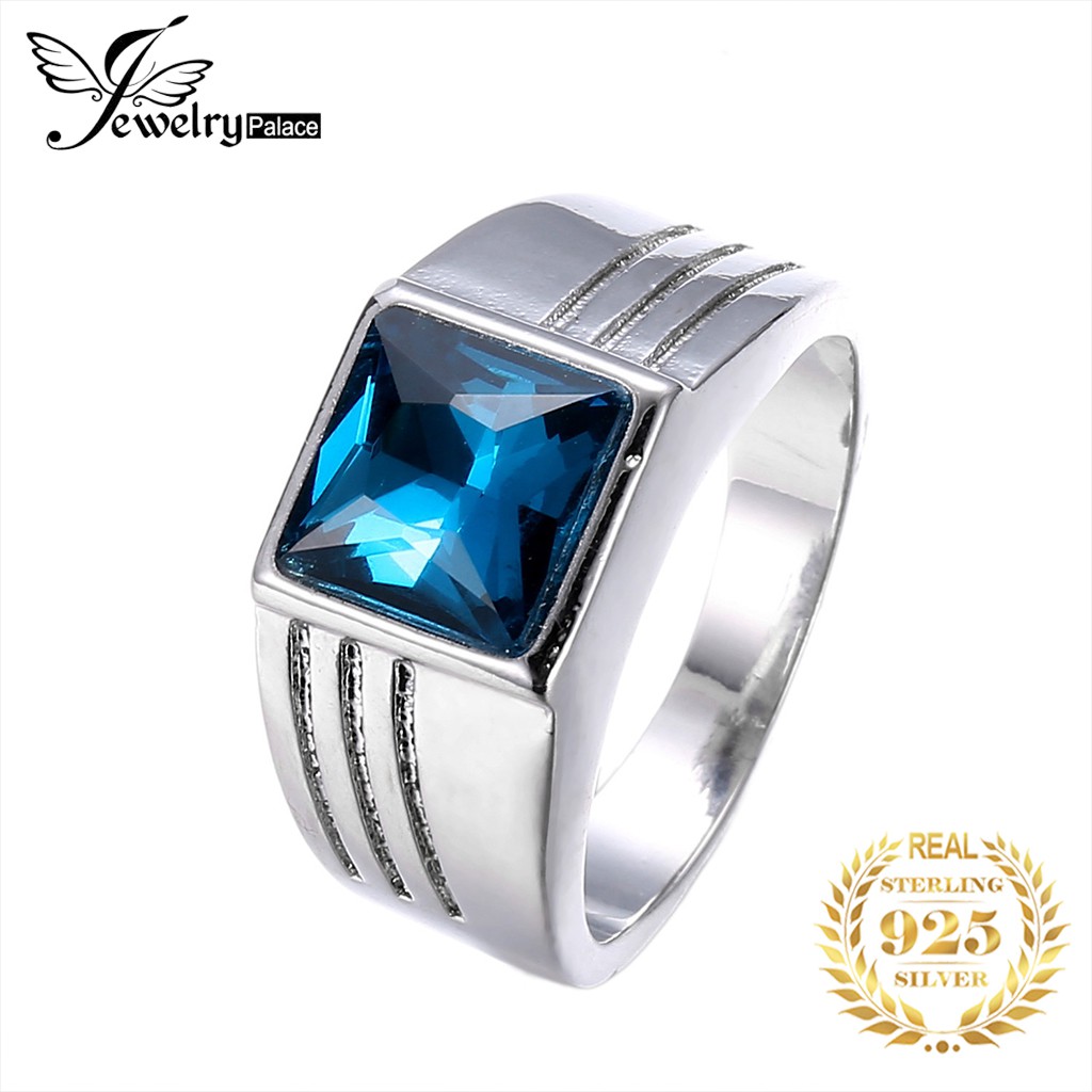 Perak 925 Asli Pernikahan Pria Cincin Sapphire Fashion Perhiasan