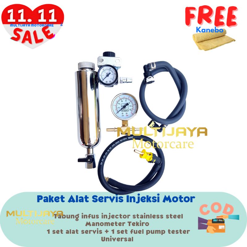 Paket Alat Servis Motor Injeksi | Tabung Infus + Fuel Pump Tester Tekiro