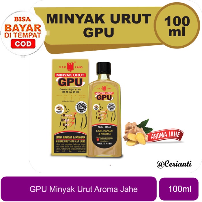 [100ML] Cap Lang Minyak Urut GPU Jahe 100ml | Untuk Masuk Angin_Cerianti