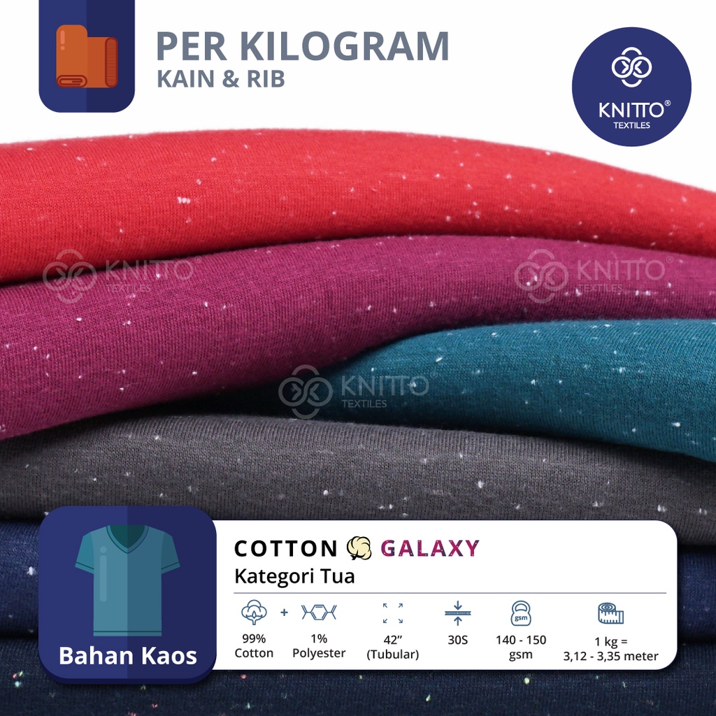 KAIN BAHAN KAOS COTTON GALAXY 30S KATEGORI WARNA TUA + RIB (BAHAN KAOS)