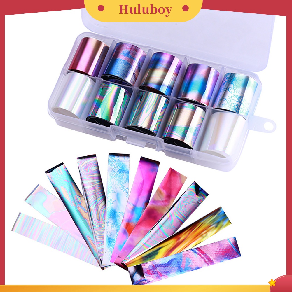 Huluboy Huluboy♡ 10 Rol Stiker Foil Transfer UV Gel Berkilau Untuk Dekorasi Manicure DIY