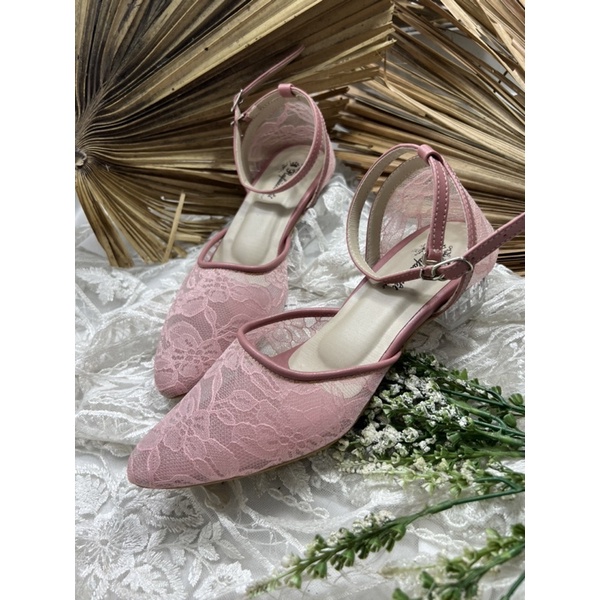 sepatu wanita nataly dustypink tali 3cm kaca