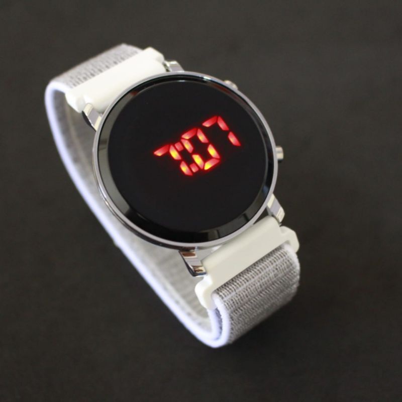 Jam Tangan Pria Wanita Unisex Dewasa LED Watch Strap Kanvas Bulat Canvas Strap