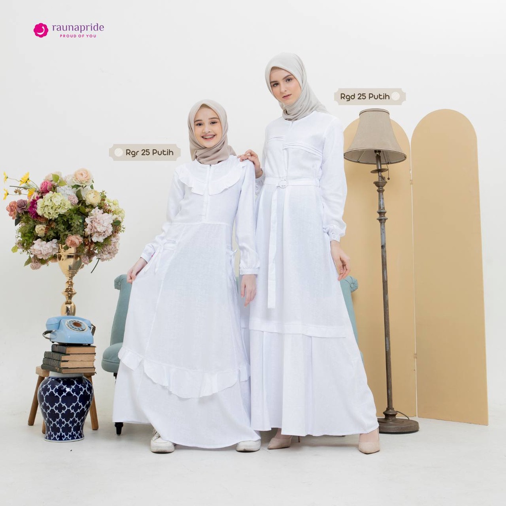 Rauna Gamis Couple Ibu dan Anak Remaja  Terbaru / GD 25 - GR 25  Putih / Fashion Muslim