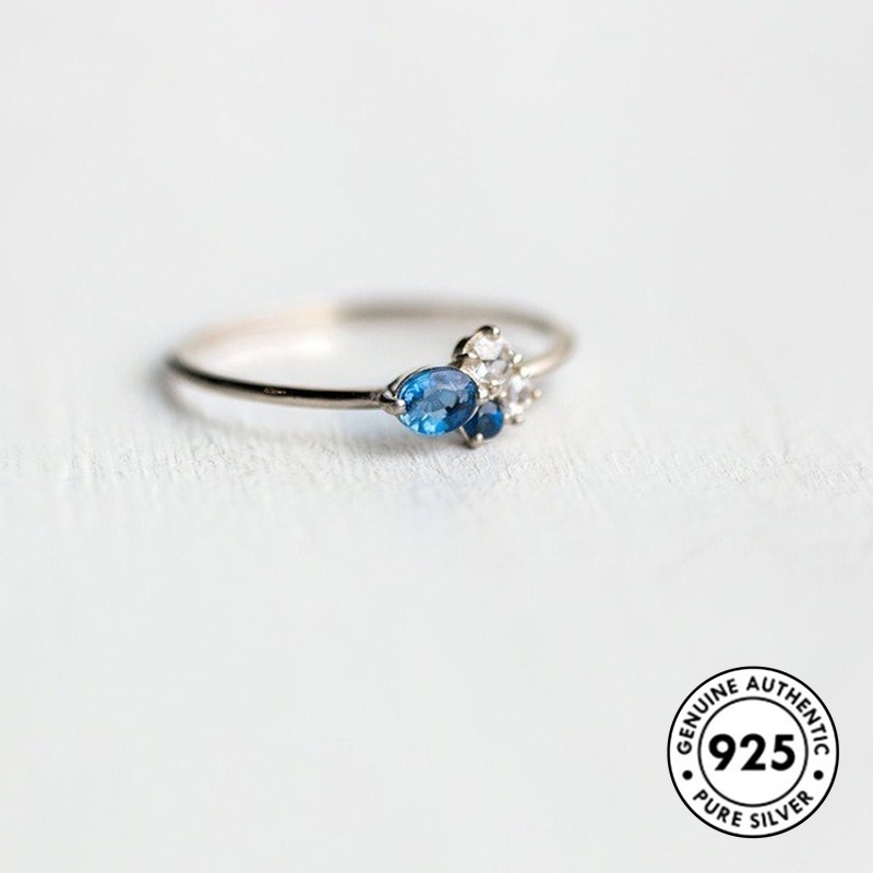 Set Cincin Sterling Silver 925 18k Dengan Permata Biru Laut Untuk Wanita